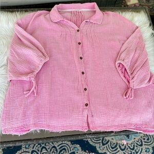 POL Pink Button-Up Women's Top - size medium